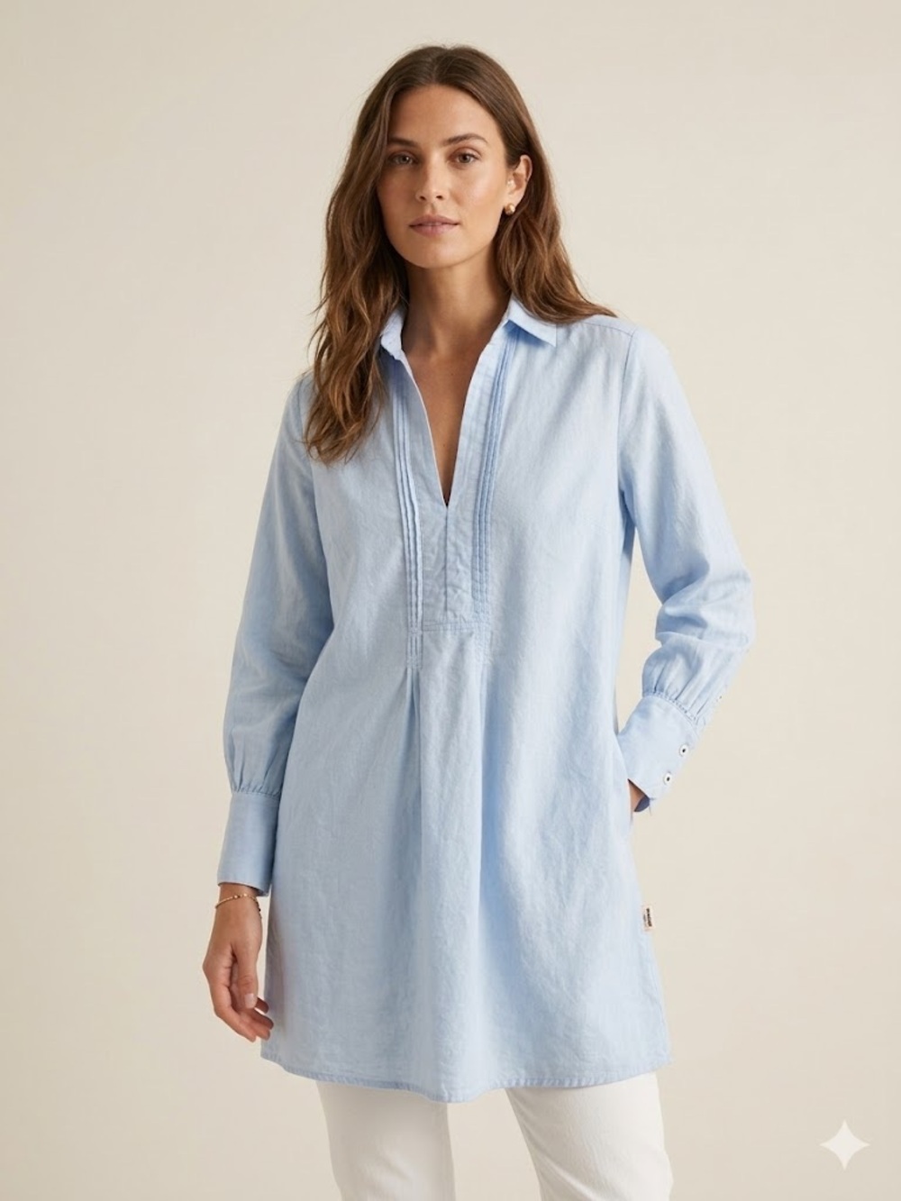 Sinéquanone Light Blue 100% Cotton Pleated Tunic Blouse FR 40 / US 8